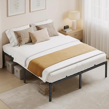 VASAGLE King Metal Bed Frame, 150 x 200 cm, Under-Bed Space, Modern Style, for Guest Room, Easy Assembly, Ink Black RMB157BD01