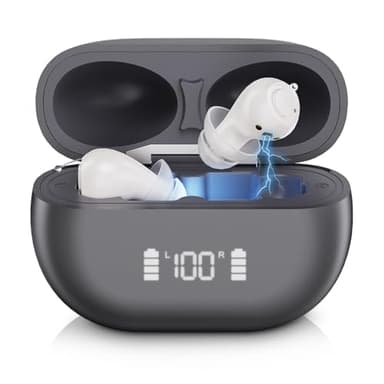 JOTOO Hearing Amplifier for Adults, Rechargeable in the Ear Sound Device for Seniors,Smart 16-Channel Digital Noise Reduction, 4-Level Volume & Memory Function, LED Display,Invisible Mini (Grey)