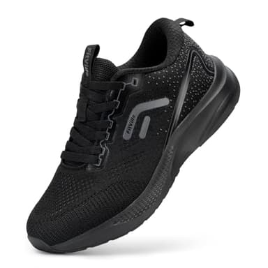 FitVille Wide Fit Trainers for Men Arch Support Road Running Shoes Lightweight Breathable Athletic Sneakers for Gym Fitness Jogging Walking, Jet Black, 9 Wide