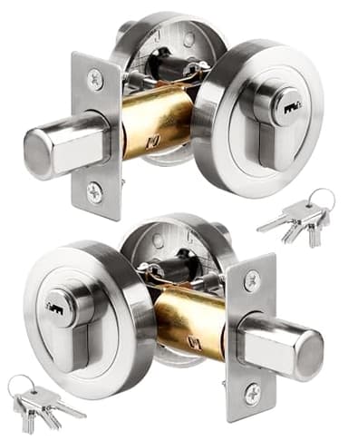 2 PCS Single Cylinder Deadbolt Round Security Door Lock with Key Zinc Alloy Deadbolt Standard Size for Bathroom Bedroom Door Lock Entrance for Interior and Exterior