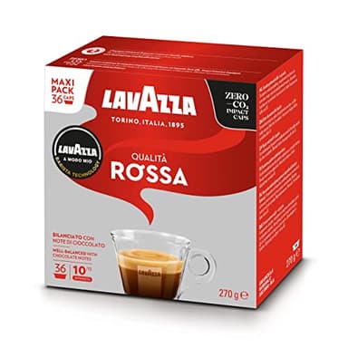 Lavazza, A Modo Mio Qualità Rossa, Coffee Capsules, Arabica and Robusta, Full and Sustained Taste, Intensity 10/13, Medium Roasting, Perfect for a 40ml Espresso, Compostable, 36 Espresso Pods