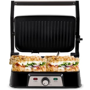 NETTA Panini Maker & Health Grill - Sandwich Toaster, Panini Press - 2 Slice Non-Stick Grill Plates – Built-In Fat Tray - 1500W - Stainless Steel – Easy to Clean