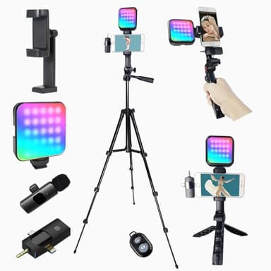 Peanutech Vlogging Kit, Vlogging Kit for iPhone Andriod Phone, Content Creator Equipment w/Lavalier Mic/RGB Light/Remote/Extendable Tripod