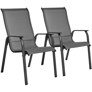 Yaheetech Outdoor Dining Chairs, Set of 2 Patio Stackable Garden Chairs with Backrest/Armrests for Garden/Lawn/Porch/Backyard Pool, Gray