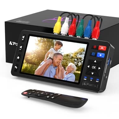 PORTTA VHS to Digital Converter with 5" HD Screen, Video Capture Recorder convert to MP4 compatible with VHS, VCR, DVR, DVD, Hi8, Mini DV, Camcorders, Gaming Consoles (Tapes/DVD Player Not Included)