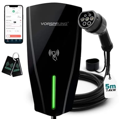 VORSPRUNG® Alpha Max 7.4kW EV Charger | WiFi, Ethernet & RFID | Type 2 | Tethered | Single Phase | Solar Charging | Home EV Charger | IP65, 5m Cable, Variable Power, PEN Protection | 3 Year Warranty
