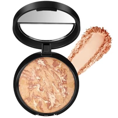 BUTBU Colour Correcting Powder Foundation, Baked Foundation for Mature Skin, Brighten Illuminating Color Correcting foundation, Full Coverage, Shimmer Brick Pressed Bronzer (04 Medium Beige)