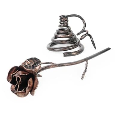 Aoneky Cast Iron Rose with Stand | Hand Forged Rose Sculpture | 8th Year Wedding Anniversary Valentine's Day Mother's Day Birthday Gift fo Her Wife Mom Girl Women, Bronze