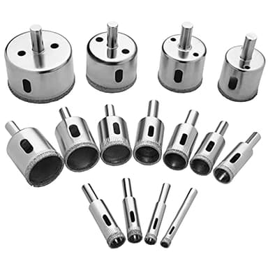 flintronic Diamond Drill Bit Set, 15PCS(8mm-50mm) Carbon Steel Hole Saw Cutter Tools Set for Glass/Tile/Ceramic/Marble/Porcelain Cutting