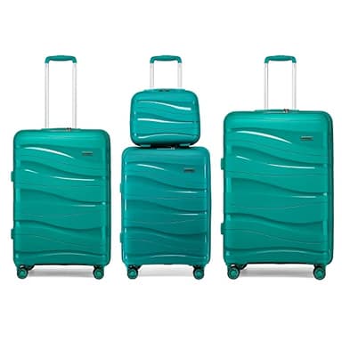 Kono Luggage Sets of 4 Piece Lightweight Polypropylene Hard Shell Suitcase with TSA Lock Spinner Wheels 20" 24" 28" Travel Trolley Case + 14" Beauty Case (Set of 4, Turquoise)