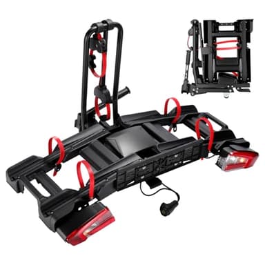 GEARFLOW 2-Bike Towbar Bike Rack for Cars, Electric Foldable Bike Carrier, with Wheels and Handles, Max Load 60kg for E-Bikes, Fits 50mm Towball Hitch, Anti-Theft Locks, E-Mark Lights