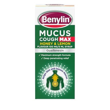 Benylin Mucus Cough Max - Honey and Lemon Flavour, Helps Reduce Cough Intensity from Day 1 - Cough Medicine for Adults - 100 mg/5 ml Syrup, 300 ml (Pack of 1)