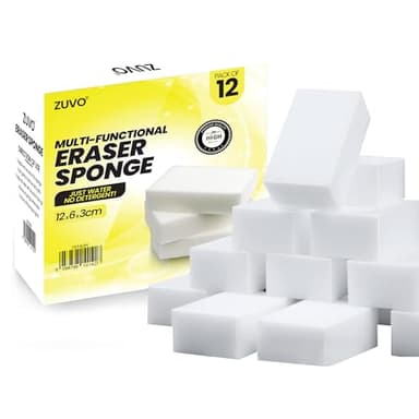 Zuvo Multi-Functional Magic Eraser Sponge (12-Pack) – Heavy-Duty, Eco-Friendly Melamine Sponges for Kitchen, Bathroom, and Wall Cleaning