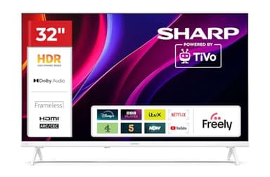 Sharp 32HE2245KW 32-Inch HD Ready LED TV, 720p, TiVo OS Smart TV, HDR10, Wi-Fi, 3 HDMI, 2 USB, White