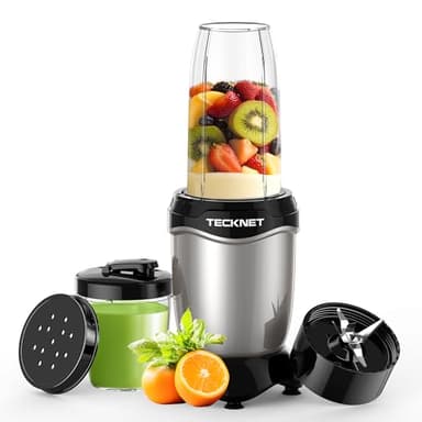 TECKNET 600W Powerful Personal Blender Smoothie Maker - 25,000 RPM Extractor Corded Juicer Blends Fruits, Vegetables, Nuts, Ice for Smoothies & Juices, with 500ml Portable Cups, 150ml Grinding Cup