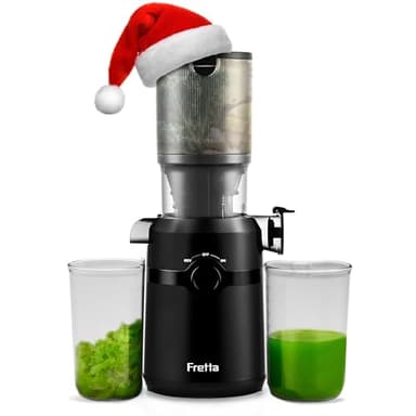 Fretta Cold Press Juicer Machines, Self-Feeding juicer with 108mm&1.0L Feeding Chute for Whole Fruits and Vegetables, Automatic 200W Masticating Juicer, High Yield Juice Extractor, BPA-Free, Black