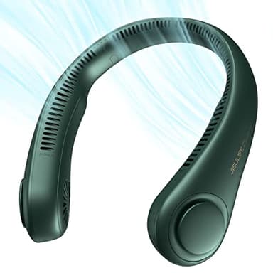 JISULIFE Portable Neck Fan, Hands Free Bladeless, 5 Speeds, 4000 mAh Battery Operated Wearable Personal Fan, Twistable, Rechargeable, Gift for Women Men-Dark Green