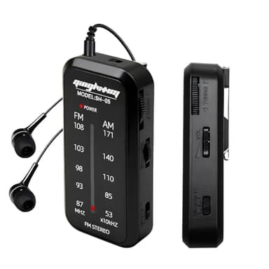 Pocket Radio Portable AM FM Two-band Small Radios with Headphones and Back Clip Mini Radios Transistor Supports FM Stereo Powered by AAA batteries for Household Camping Walking Running Fishing Testing