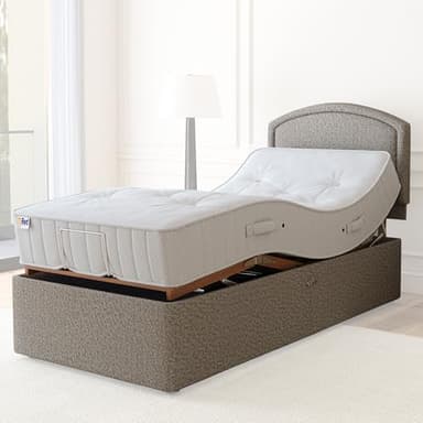 MiBed Electric Adjustable Bed with Mattress, Headboard & Drawer – Remote Control, UK Made, 5-Year Warranty (BEIGE, 3ft6 Large Single 106 cm x 200 cm)