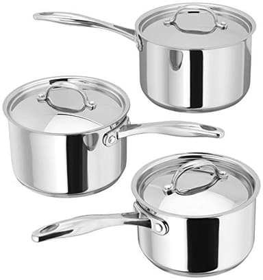 Stellar Profile Set of 3 Stainless Steel Saucepans with Lids, 20cm 18cm 16cm, Induction Ready, Oven Safe, Dishwasher Safe