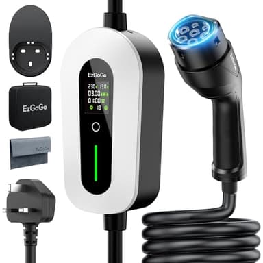 EzGoGo EV Charger Cable Type 2 to 3 Pin Plug 32.81Ft/10M Electric Car Charger 3kW, [6/8/10/13A] Type 2 Charging Cable 3 Pin IP65 Advanced Protection Suitable for EVs & PHEVs