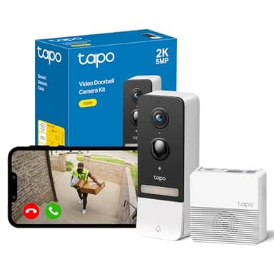 Tapo TD23 2K 5MP Battery Video Doorbell, No Monthly fee,160°Doorbell Camera Wireless,2 Way Audio,Long Battery Life,Ring Chime Included,Colour Night,Flexible Storage,IP54,APP Control,Alexa/Google