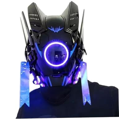 Peosaard Futurism Gothic Mask,Halloween Cyberpunks Helmet with LED Light,Punk Mask Techwear with Elastic Band for Cosplay Halloween Party(Blue)