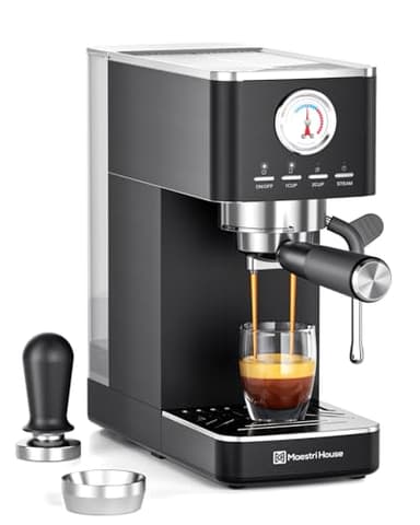 Maestri House Espresso Machine, 20 Bar ULKA Pump, Compact Espresso Maker Built-in Flow Meter Steam Milk Frother, Stainless Steel Coffee Machine for Cappuccino, Latte (Black)