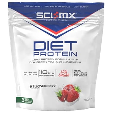 SCI-MX Diet Whey Protein Powder + Vitamins & Green Tea, CLA & L-Carnitine - Strawberry • Low Sugar • 22g Protein + 110 Calories per Serving • 800g