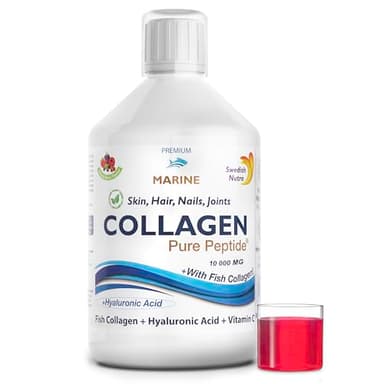 Swedish Nutra - Liquid Marine Collagen 10000mg - Pack of 500ml I Hydrolyzed Collagen Peptides (Type I & III) I Minimize Fine Lines, Wrinkles I Hyaluronic Acid, Biotin, Vitamin C - 20 Day Supply