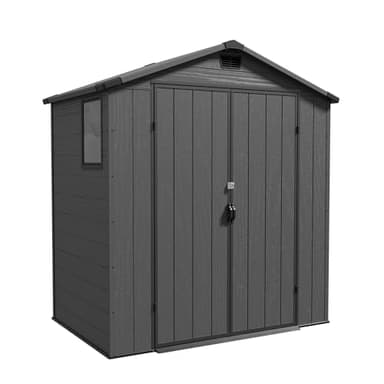Triumphkey 6x4ft Outdoor Storage Shed, Plastic Garden Shed with Lockable Door, Weatherproof for Bike, Tools & Garbage Bin Storage for Lawn, Patio & Backyard, Dark Gray