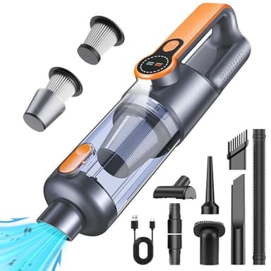 Handheld Vacuum Cleaner, 26000Pa Car Vacuum Cleaner Cordless Powerful, One-touch Dust Emptying, Brushless Motor, 4-in-1 Multifunctional Portable Mini Car Hoover with HD Display and LED Light, Orange