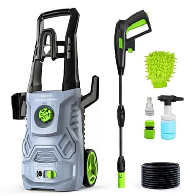 PATOOLIO Pressure Washer, 135Bar 360L/H Electric Pressure Washers with 37 Feet Total Long High Pressure Washer Foam Cannon, 4 Nozzles for Cars, Fences, Patios, Decks, Patios and Driveway