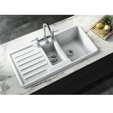 Liquida ELGS15WH 1.5 Bowl Comite Reversible Inset Gloss White Kitchen Sink