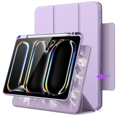 JETech Magnetic Detachable Case for iPad Pro 11-Inch M5/M4 (2025/2024) with Pencil Holder, Removable Rotating Clear Cover, Portrait/Landscape Stand with Raised Screen View (Lavender)