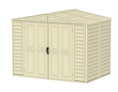 Duramax DuraMate 8 x 6 (3.90 m2) Plastic Garden Storage Shed with Metal Foundation Kit, Skylight kit included, Strong Metal Roof Structure, Maintenance-Free Vinyl Shed - Ivory