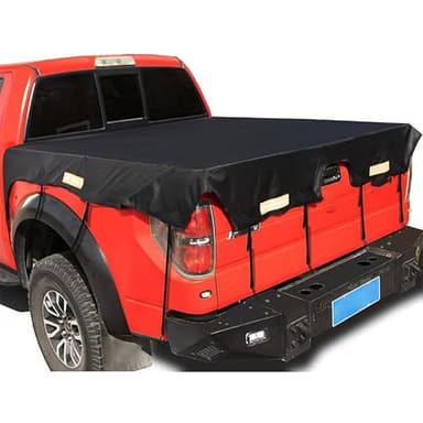 Oxford Fabric Pickup Truck Bed Tarp Cover for Toyota Tundra 2007 2021,Reflective Strip Waterproof Fabric pickup Truck Bed Cover with Bungee Belts,A/L177*W185