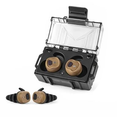 Bluetooth Shooting Earplugs, Tactical Noise Cancelling Earbuds, Wireless Charging Case, 30H Battery Life for Hunting Work(Brown)