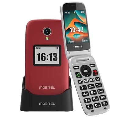 Mobitel 8010 Senior Mobile Phone Big Button Flip Phone for Elderly 4G SIM Free Unlocked Phone SOS Emergency Button 1400mAh Long Standby | Loud Speaker Easy to Use USB Type C Charging Dock (Red)