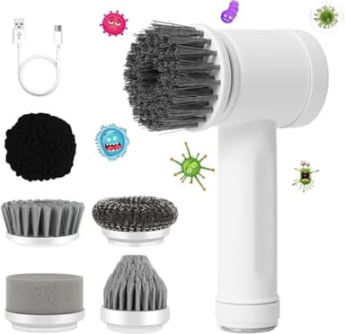 Power Spin Scrubber Cordless, Electric Spin Scrubber with 1 Speed, Handhold Electric Cleaning Brush Scrubber for Floor and Cars, Power Scrubber with 5 Replaceable Brush Heads for Kitchen,Bathroom