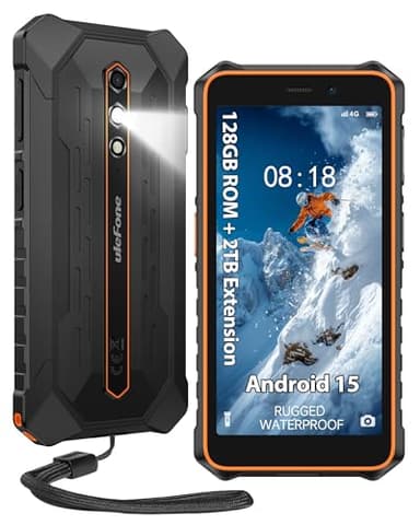 Ulefone RugKing 2 Pro Rugged Phone, 128GB/2TB TF, Dock Charging, Android 15 Smartphones, 5.45" Tough Screen, IP68 Waterproof Outdoor 4G SIM-Free & Unlocked Mobile Phones, 3-Card Slot, NFC, Orange