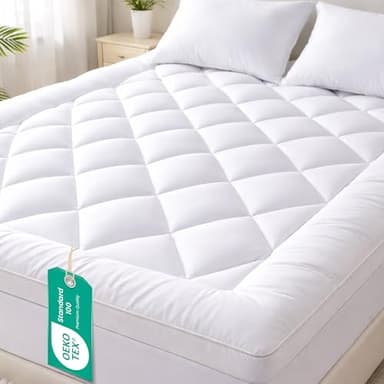 Linens World Mattress Topper Double Bed 10cm Thick, Quilted Super Soft Microfiber Topper, 1200GSM Anti-Allergy Fiber Fill, Washable with Strong Elastic Straps for Extra Comfort (137×190cm)