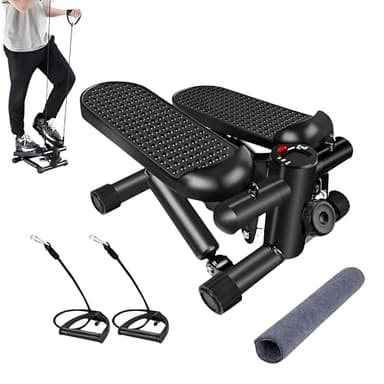 FROOBY Mini Stepper Exercise Machine, LCD Display, Resistance Bands, Mat, Non-Slip Pedals, Hydraulic Portable Up-Down Stepper, 220 lbs Capacity, Adjustable Height Pulley, Compact Stair Step Workout