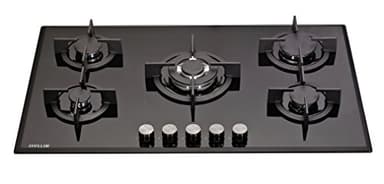 MILLAR GH9051PB 90cm Built-in 5 Burner Gas on Glass Hob Cooktop with Cast Iron Pan Supports