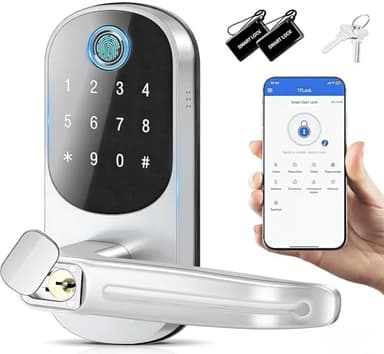 Smart Door Lock 12 in 1, Fingerprint Door Lock Passcode/APP/IC Card/NFC/Key, Smart Lock for Bedroom Door, Home, Office, Hotel Office, Apartment, TTLOCK,100 Fingerprint + 100 Password +100 Card