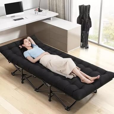 WoldTrek Camping Cot with Thick Pad, Folding Camping Cot Oversize Cots for Sleeping Camping Bed Folding Cot for Camping W/Pilllow Mattress for Home Office Nap Beach Travel, 600LBS (190 * 68CM-Black)