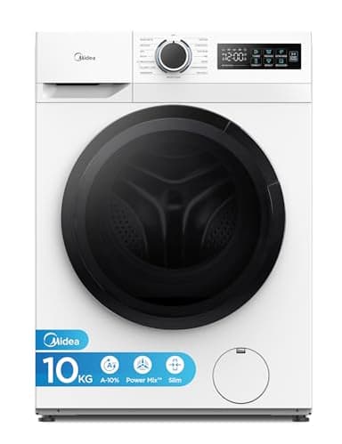 Midea Freestanding 10 KG Front Load Washing Machine Slim,A-10% Class,Steam Wash,Turbo Quick Wash,Durable Inverter BLDC,1400 RPM,White-MF110W100BA10/W-UK
