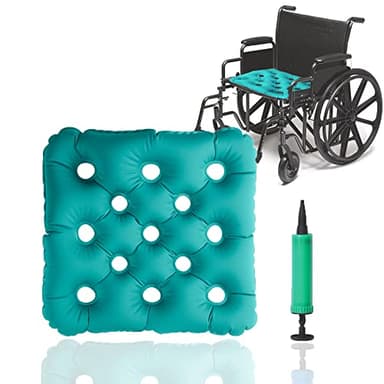 MESINURS Inflatable Seat Cushion for Wheelchair, TPU Anti-Bedsore Waffle Seat Pad for Bedridden Elderly Disabled Prolonged Sitting Pain Relif With 1 Air Pump, 16" x 16", Set of 1