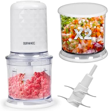 Duronic Mini Chopper CH57 WE Mini Food Processor 500W White Vegetable Choppers 2 x 700ml Blender Bowl with Lid Garlic Chopper with Quad Stainless Steel Blades for Dips Sauces Vegetable Meat Mincer