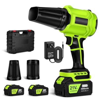 JUOIFIP Cordless Leaf Blower, 800,000 RPM High Speed with 2 x 4.0Ah Battery and Charger, Lightweight Garden Air Blower for Lawn, Car Cleaning, Patio, Deck, Driveway, Snow Dust Removal,Dark Green